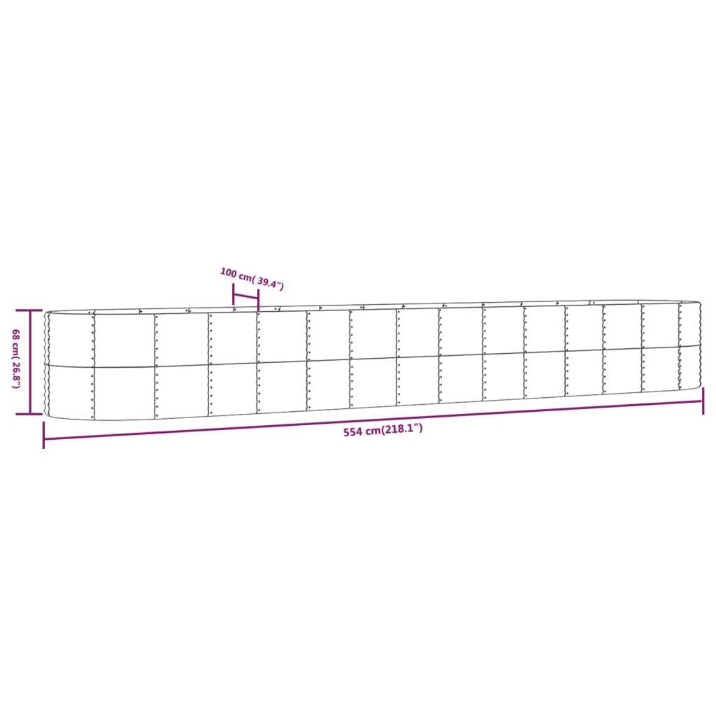vidaXL Ζαρντινιέρα Γκρι 554x100x68 εκ. Ατσάλι με Ηλεκτρ. Βαφή Πούδρας