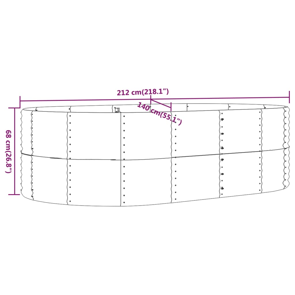 vidaXL Ζαρντινιέρα Γκρι 212x140x68 εκ. Γαλβανισμένος χάλυβας