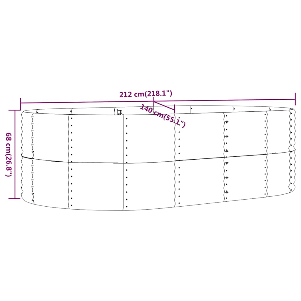 vidaXL Υπερυψωμένο Ζαρντινιέρα Κήπου Ανθρακί 212 x 140 x 68 εκ. από Γαλβανισμένο Ατσάλι