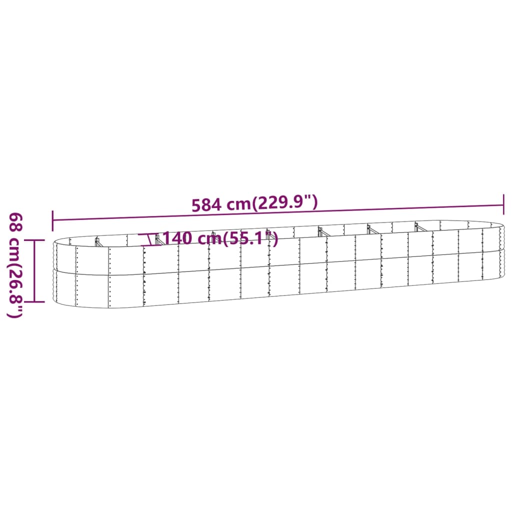 vidaXL Ζαρντινιέρα Ασημί 586x140x68 εκ. Ατσάλι με Ηλεκτρ. Βαφή Πούδρας
