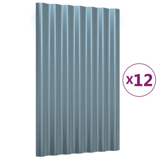vidaXL Πάνελ Οροφής 12 τεμ. Γκρι 60x36 εκ. Γαλβανισμένος χάλυβας