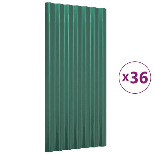 vidaXL Πάνελ Οροφής 36 τεμ. Πράσινα 80x36 εκ. Γαλβανισμένος χάλυβας