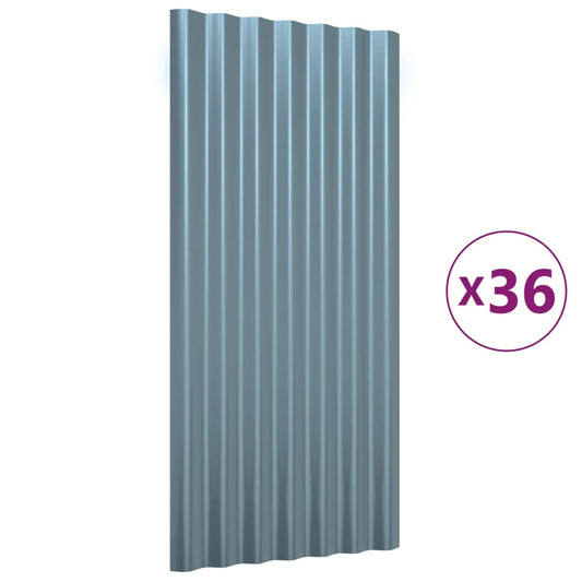 vidaXL Πάνελ Οροφής 36 τεμ. Γκρι 80 x 36 εκ. Γαλβανισμένος χάλυβας