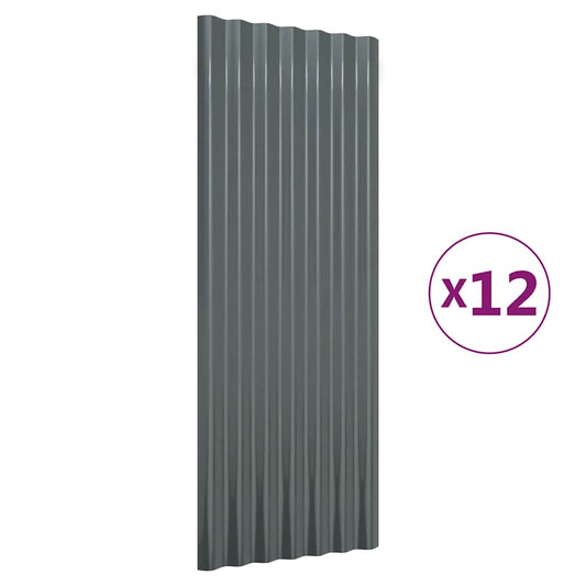 vidaXL Πάνελ Οροφής 12 τεμ. Ανθρακί 100x36 εκ Γαλβανισμένος χάλυβας