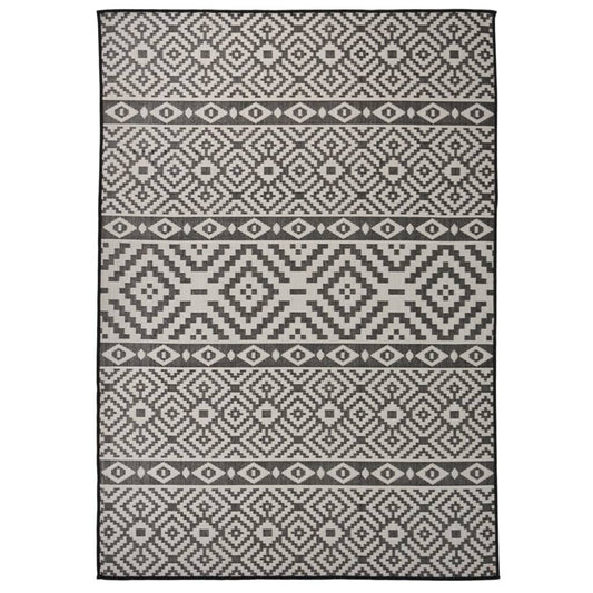 vidaXL Χαλί Εξωτερικού Χώρου με Επίπεδη Ύφανση Μαύρο Ριγέ 140x200 εκ.