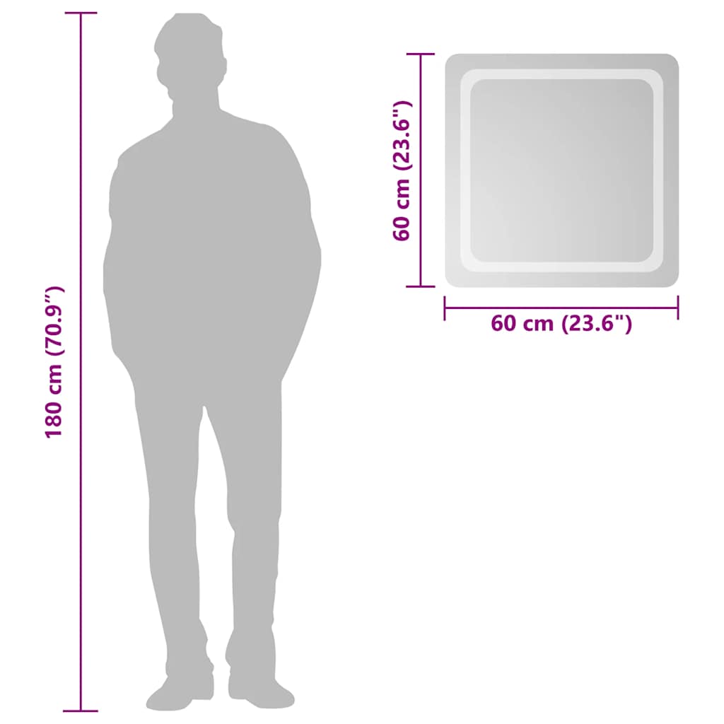 vidaXL Καθρέφτης Μπάνιου με LED 60x60 εκ.