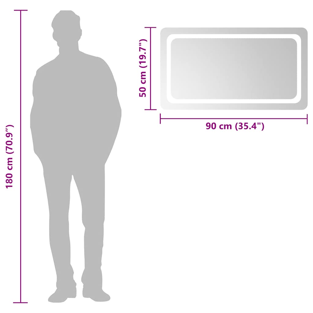 vidaXL Καθρέφτης Μπάνιου με LED 90x50 εκ.