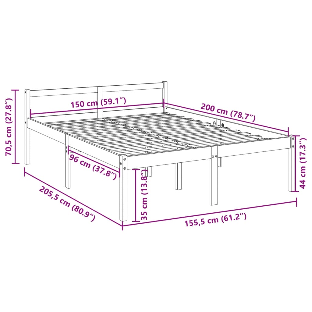 vidaXL Κρεβάτι Ηλικιωμένων Λευκό 150x200εκ Μασίφ Ξύλο Πεύκου King Size