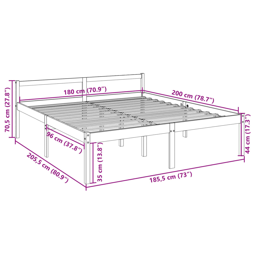 vidaXL Κρεβάτι Ηλικιωμένων Λευκό 180x200εκ Μασίφ Πεύκο Super King Size