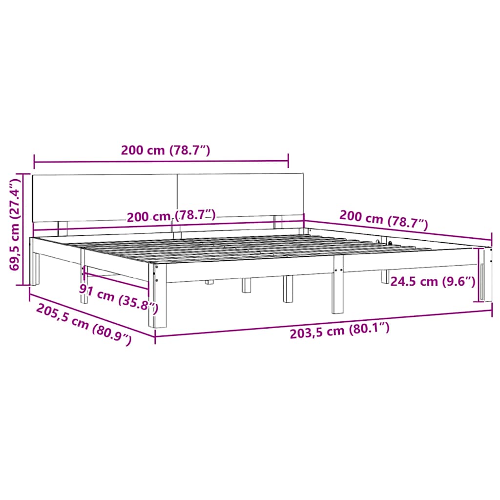 vidaXL Πλαίσιο Κρεβατιού Λευκό 200 x 200 εκ. από Μασίφ Ξύλο Πεύκου