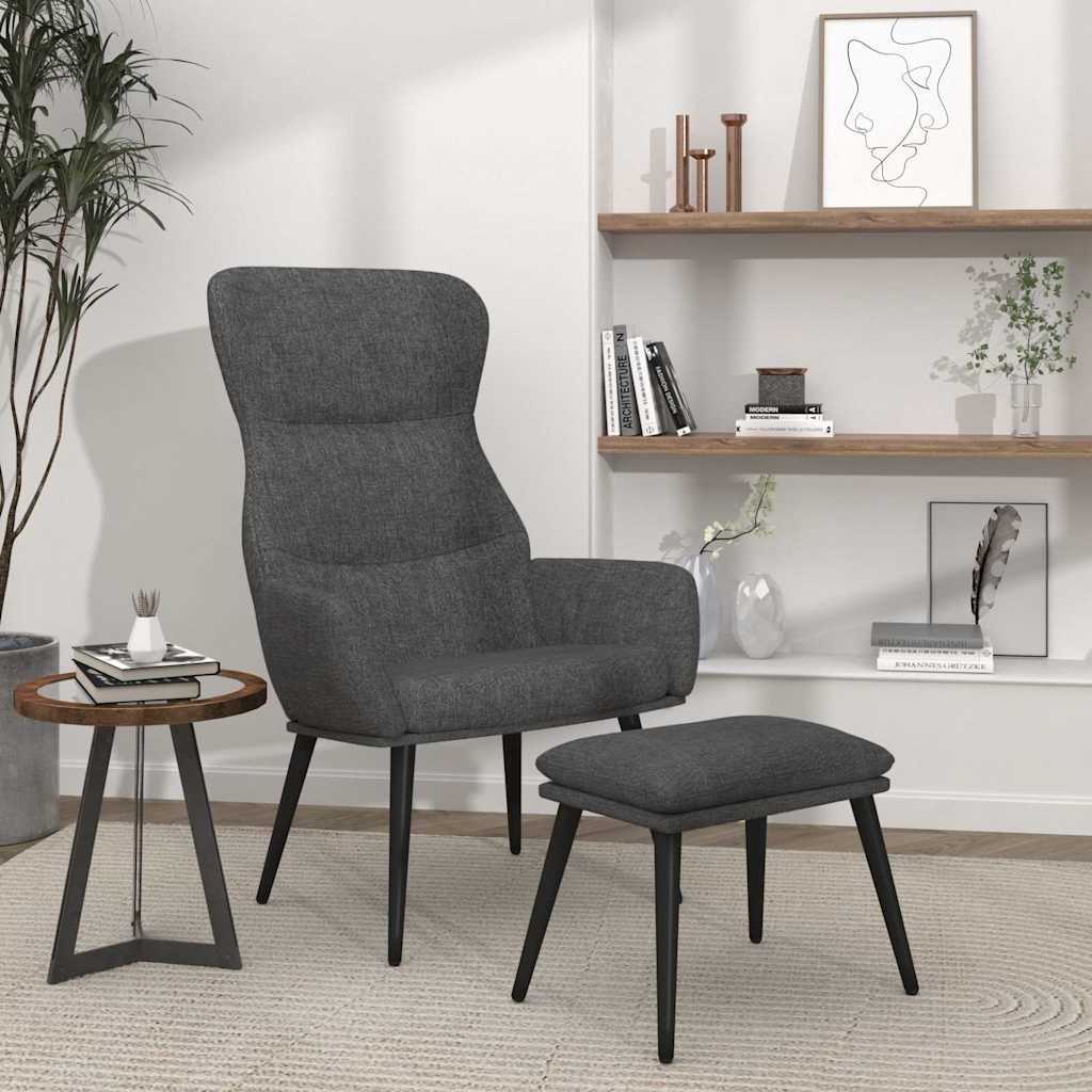 vidaXL Πολυθρόνα Relax Σκούρο Γκρι Υφασμάτινη με Σκαμπό