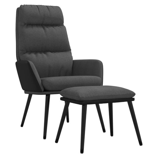 vidaXL Πολυθρόνα Relax Σκούρο Γκρι Ύφασμα & Συνθετικό Δέρμα με Σκαμπό