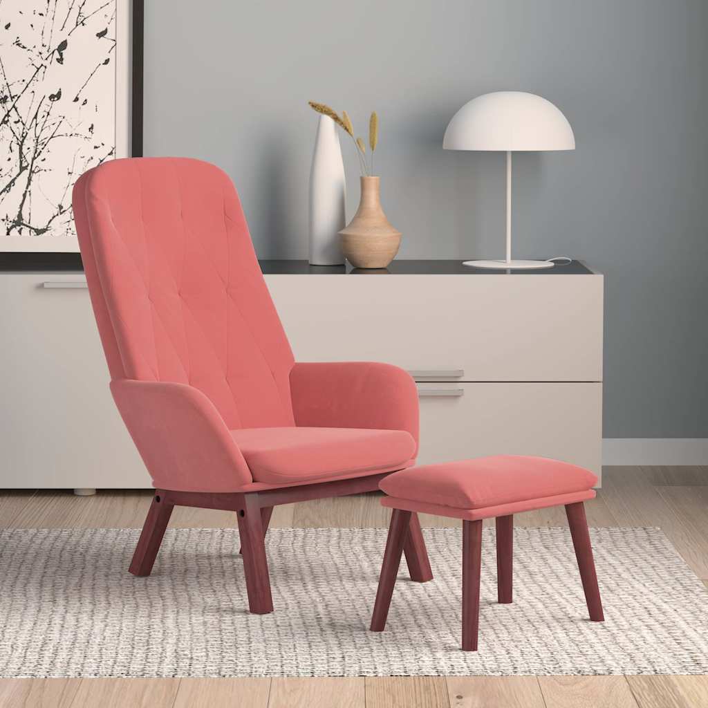 vidaXL Πολυθρόνα Relax με Υποπόδιο Ροζ Βελούδινη