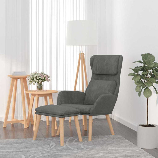 vidaXL Πολυθρόνα Relax Σκούρο Γκρι Βελούδινη με Σκαμπό