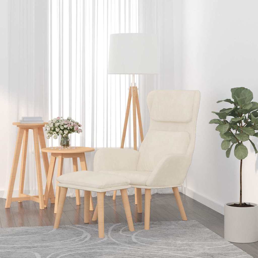 vidaXL Πολυθρόνα Relax Λευκό Κρεμ Βελούδινη με Σκαμπό