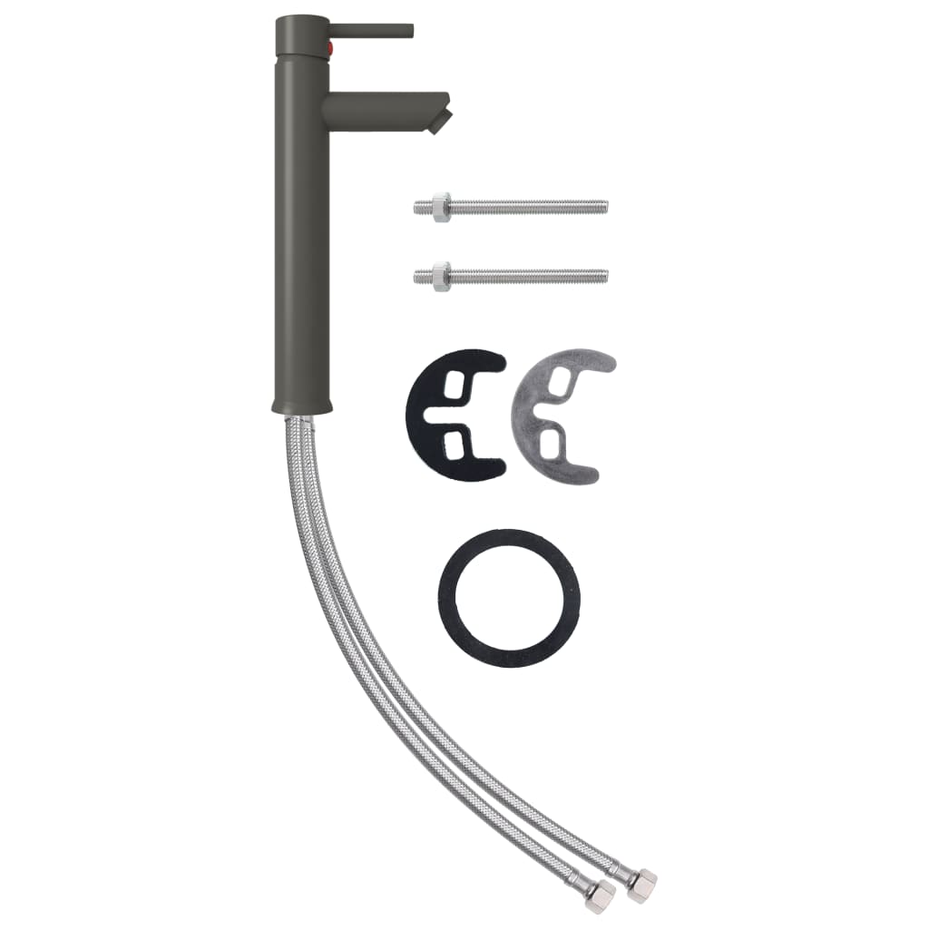 vidaXL Νιπτήρας Μπάνιου με Βρύση& Βαλβίδα Πατητή από Ψημ. Γυαλί Μαύρος