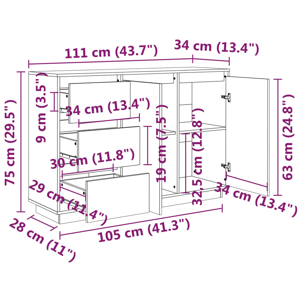 vidaXL Ντουλάπι 111x34x75 εκ. από Μασίφ Ξύλο Πεύκου