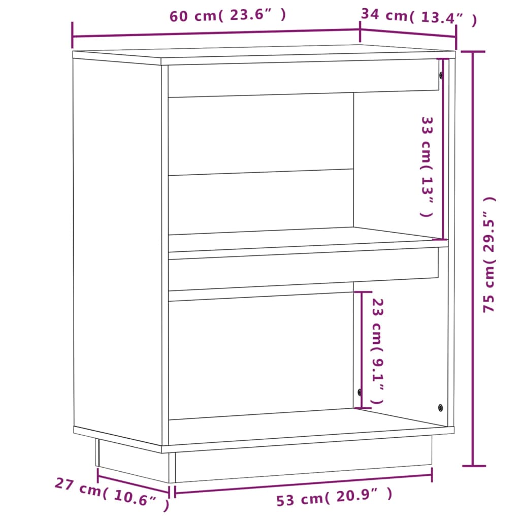 vidaXL Ντουλάπι Κονσόλα Μελί 60 x 34 x 75 εκ. από Μασίφ Ξύλο Πεύκου