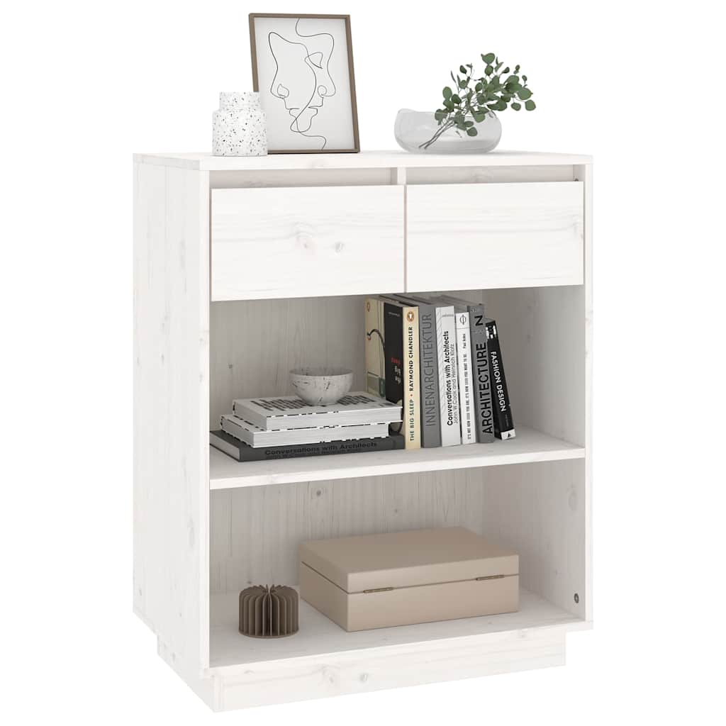 vidaXL Ντουλάπι Κονσόλα Λευκό 60 x 34 x 75 εκ. από Μασίφ Ξύλο Πεύκου