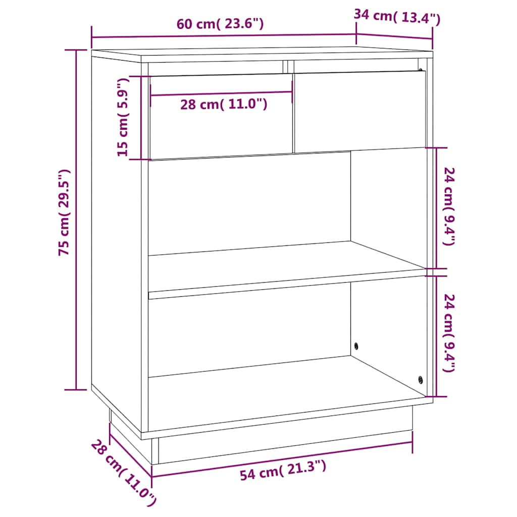 vidaXL Ντουλάπι Κονσόλα Λευκό 60 x 34 x 75 εκ. από Μασίφ Ξύλο Πεύκου