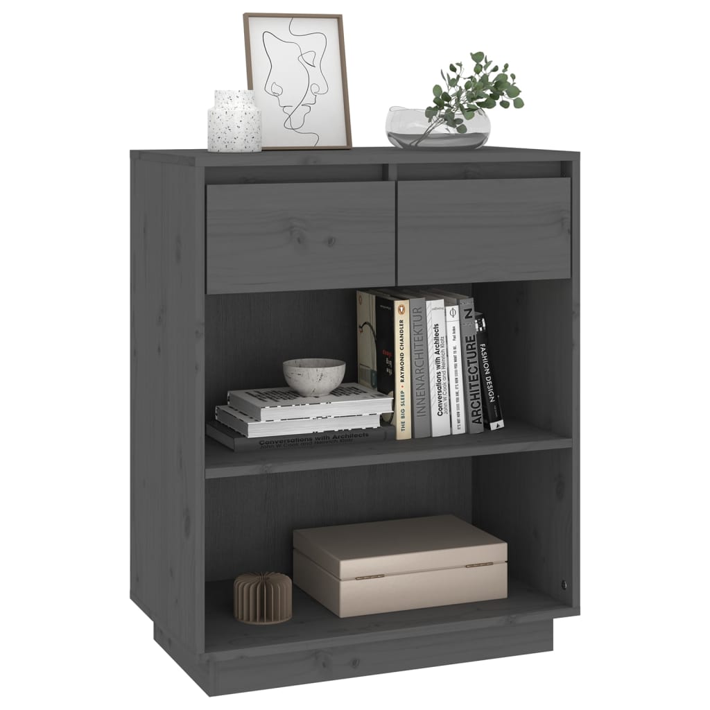 vidaXL Ντουλάπι Κονσόλα Γκρι 60 x 34 x 75 εκ. από Μασίφ Ξύλο Πεύκου