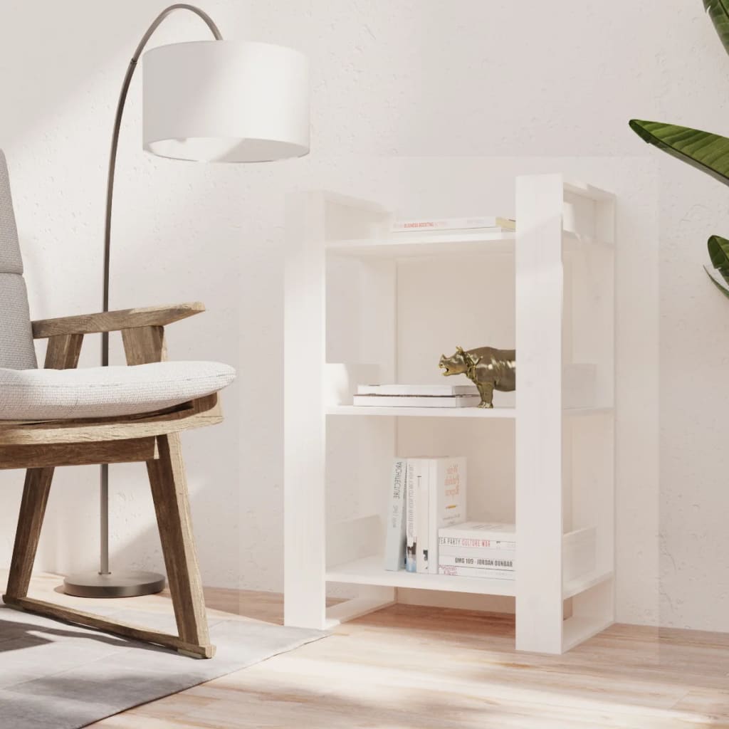 vidaXL Βιβλιοθήκη/Διαχωριστικό Χώρου Λευκό 60x35x91 εκ. Μασίφ Πεύκο