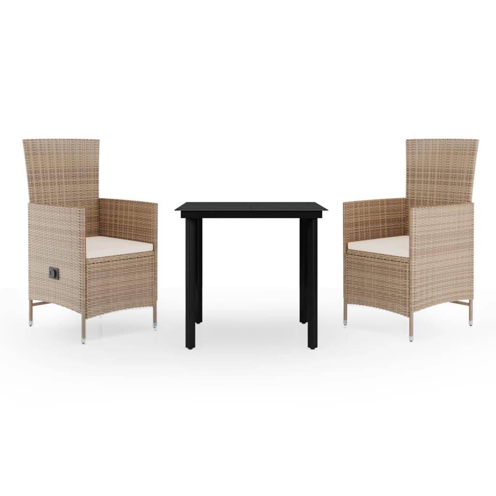 vidaXL Σετ Τραπεζαρίας Κήπου 3 Τεμαχίων Μπεζ με Μαξιλάρια