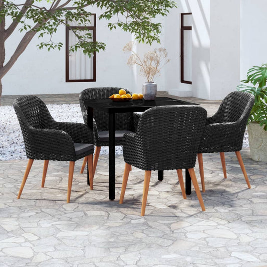 vidaXL Σετ Τραπεζαρίας Κήπου 5 Τεμαχίων Μαύρο με Μαξιλάρια
