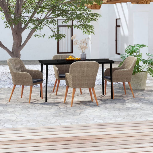 vidaXL Σετ Τραπεζαρίας Κήπου 5 Τεμαχίων Καφέ με Μαξιλάρια