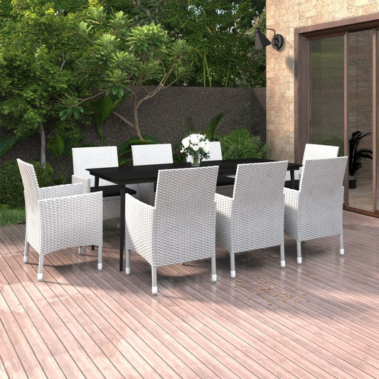 vvidaXL Σετ Τραπεζαρίας Κήπου 9 τεμ. Συνθ. Ρατάν/Γυαλί με Μαξιλάρια