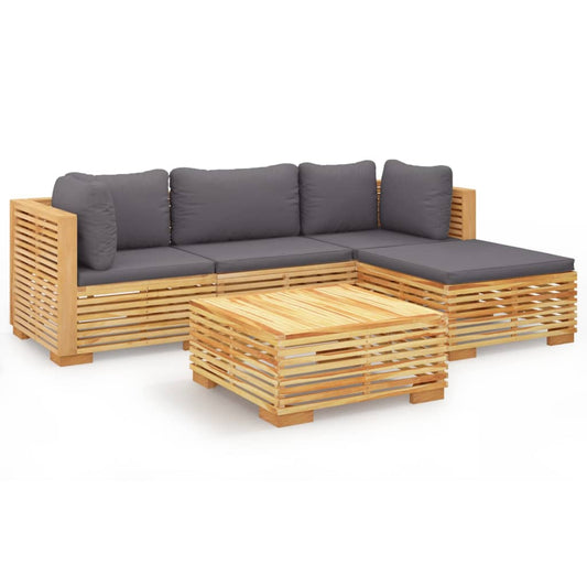 vidaXL Σαλόνι Κήπου Σετ 5 Τεμαχίων από Μασίφ Ξύλο Teak με Μαξιλάρια