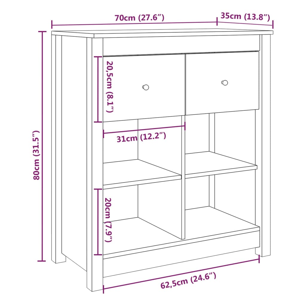 vidaXL Συρταριέρα Γκρί 70 x 35 x 80 εκ. από Μασίφ Ξύλο Πεύκου