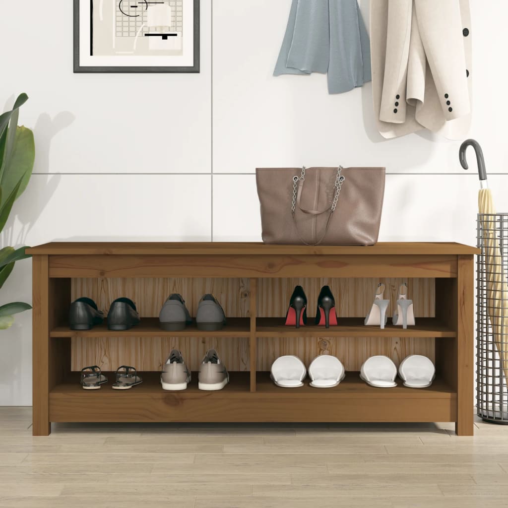 vidaXL Παπουτσοθήκη Μελί 110x38x45,5 εκ. από Μασίφ Ξύλο Πεύκου