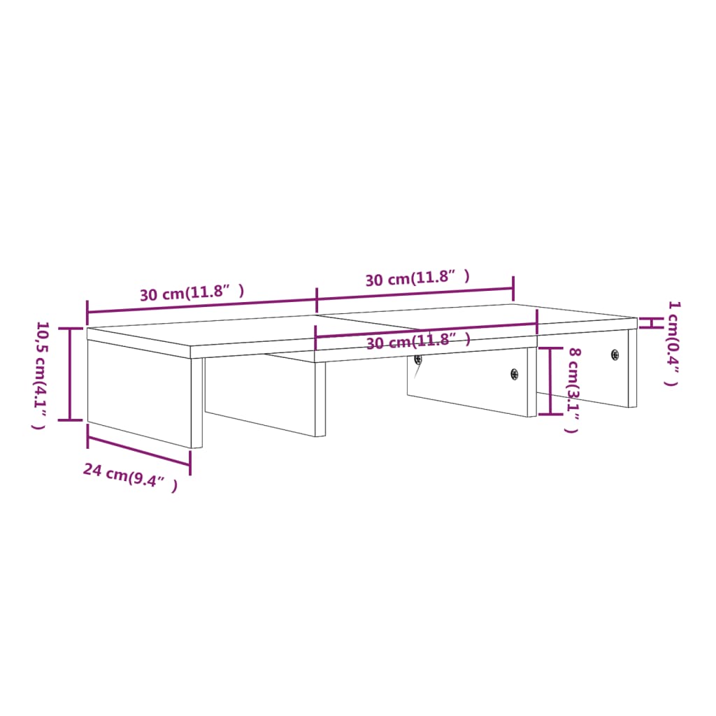 vidaXL Βάση Οθόνης 60 x 24 x 10,5 εκ. από Μασίφ Ξύλο Πεύκου