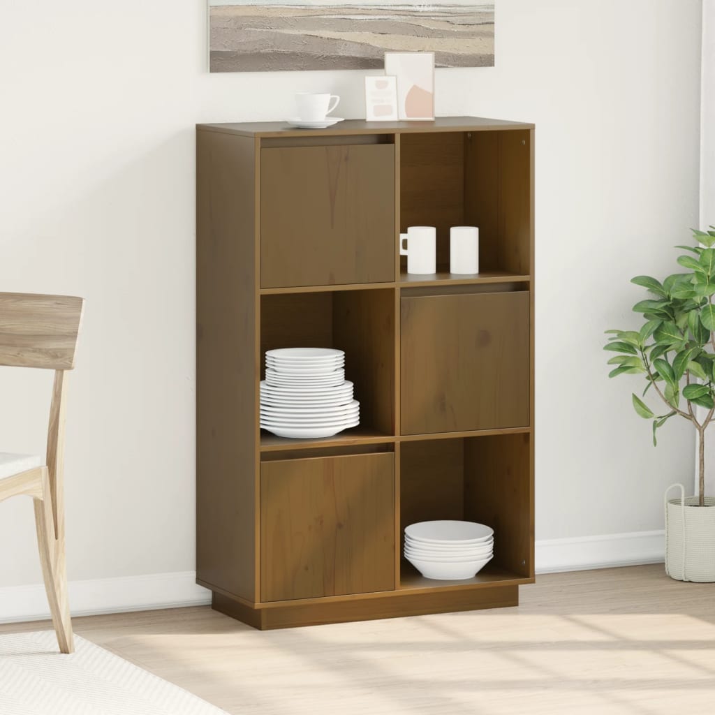 vidaXL Ντουλάπι Ψηλό Μελί 74 x 35 x 117 εκ. από Μασίφ Ξύλο Πεύκου