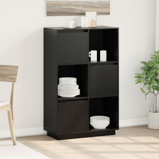 vidaXL Ντουλάπι Ψηλό Μαύρο 74 x 35 x 117 εκ. από Μασίφ Ξύλο Πεύκου