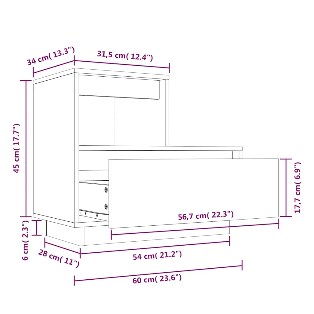 vidaXL Κομοδίνο Λευκό 60 x 34 x 51 εκ. από Μασίφ Ξύλο Πεύκου