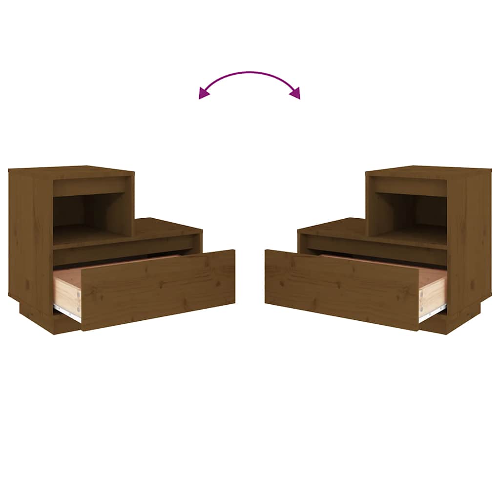 vidaXL Κομοδίνα 2 τεμ. Καφέ Μελί 60 x 34 x 51 εκ από Μασίφ Ξύλο Πεύκου