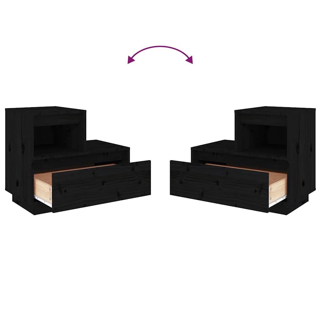 vidaXL Κομοδίνα 2 τεμ. Μαύρα 60 x 34 x 51 εκ. από Μασίφ Ξύλο Πεύκου