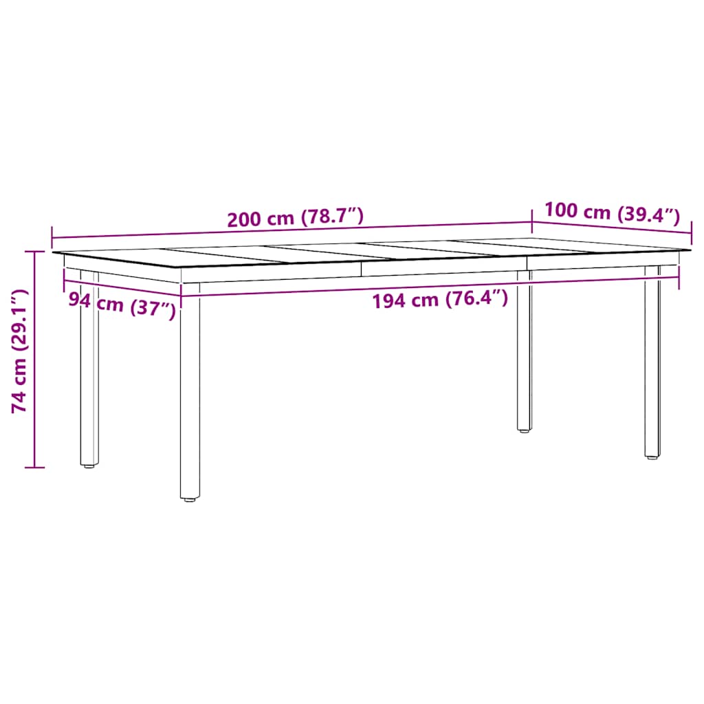 vidaXL Τραπεζαρία Κήπου Μαύρη 200 x 100 x 74 εκ. από Ατσάλι και Γυαλί