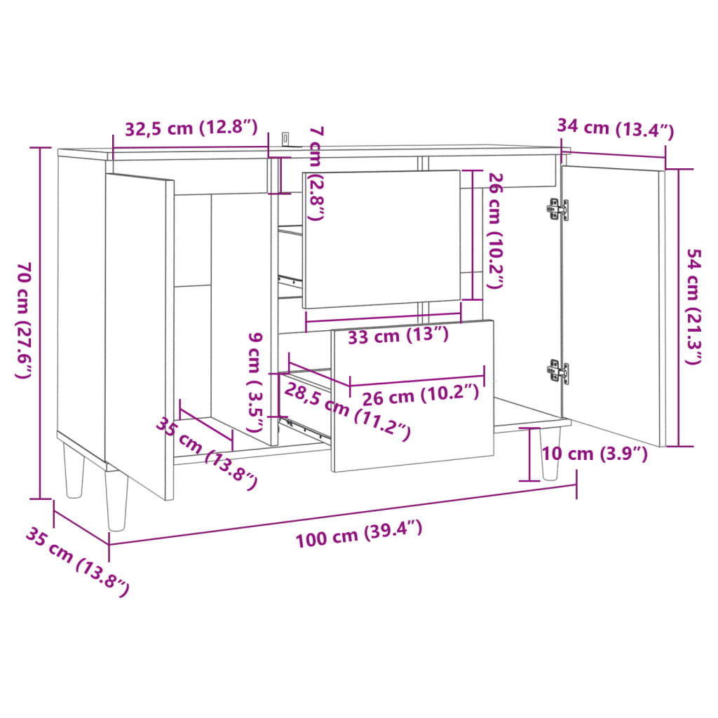 vidaXL Μπουφές Γκρι Sonoma 101 x 35 x 70 εκ. από Επεξεργασμένο Ξύλο