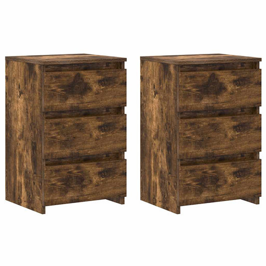 vidaXL Κομοδίνα 2 τεμ. Καπνιστή Δρυς 40x35x62,5 εκ. Επεξεργασμένο Ξύλο