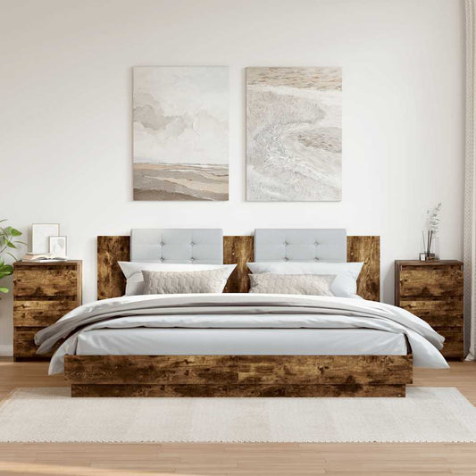 vidaXL Κομοδίνα 2 τεμ. Καπνιστή Δρυς 40x35x62,5 εκ. Επεξεργασμένο Ξύλο