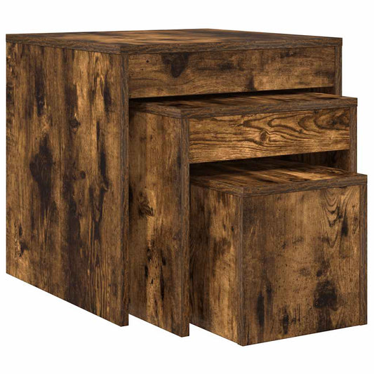 vidaXL Τραπεζάκια Ζιγκόν 3 τεμ. Καπνιστή Δρυς από Επεξεργασμένο Ξύλο