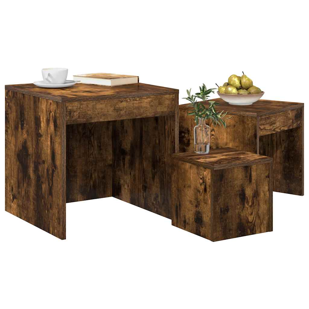 vidaXL Τραπεζάκια Ζιγκόν 3 τεμ. Καπνιστή Δρυς από Επεξεργασμένο Ξύλο