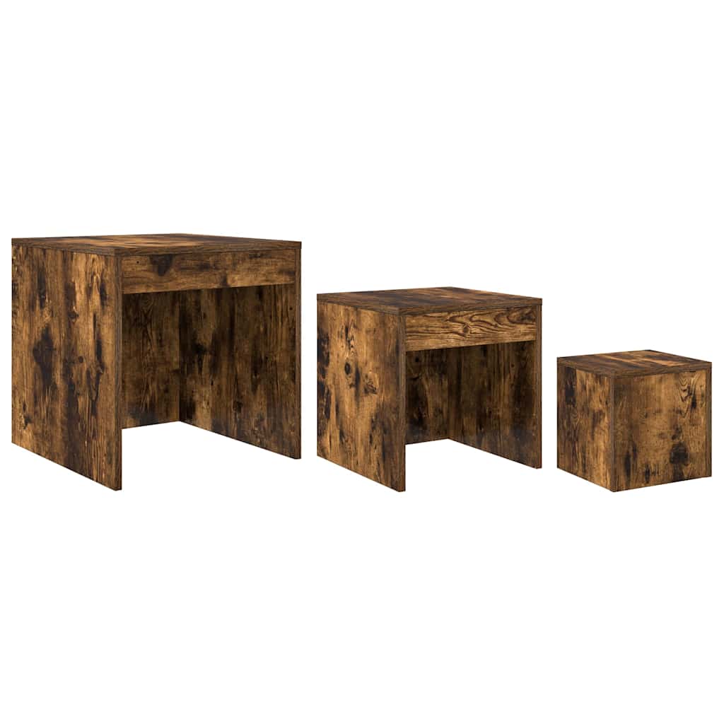 vidaXL Τραπεζάκια Ζιγκόν 3 τεμ. Καπνιστή Δρυς από Επεξεργασμένο Ξύλο