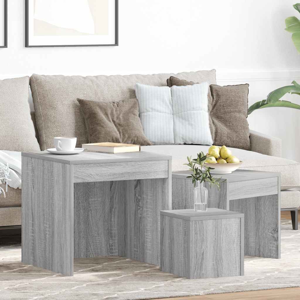 vidaXL Τραπεζάκια Ζιγκόν 3 τεμ. Γκρι Sonoma από Επεξεργασμένο Ξύλο