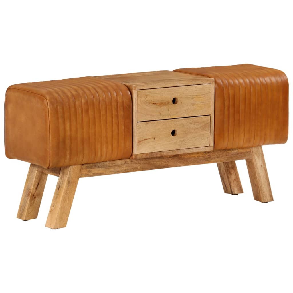 vidaXL Πάγκος Bok Καφέ 107 εκ. Γνήσιο Δέρμα Κατσίκας & Μασίφ Μάνγκο