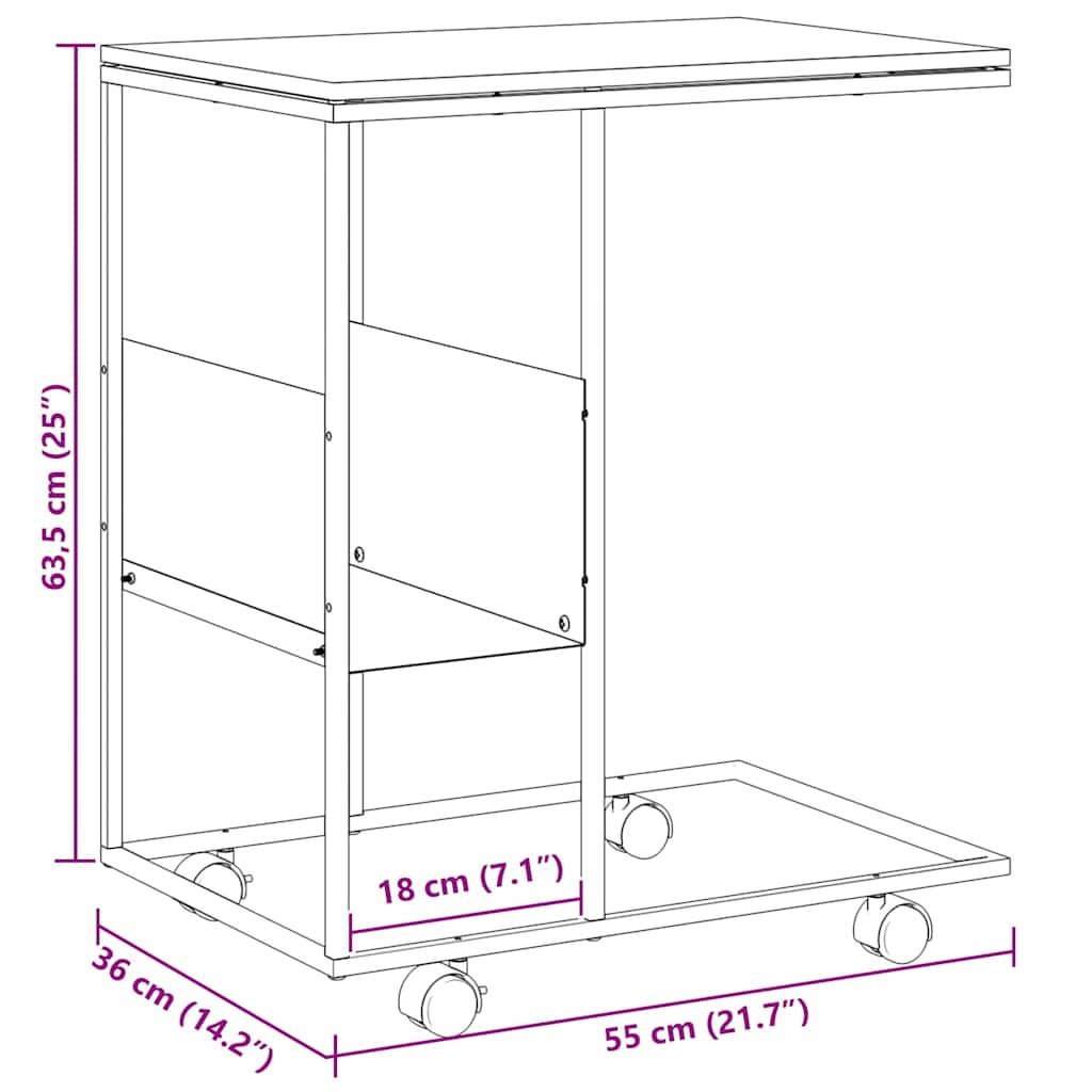 vidaXL Βοηθητικό Τραπέζι με Ρόδες Μαύρο 55 x 36 x 63,5 εκ. Επεξ. Ξύλο