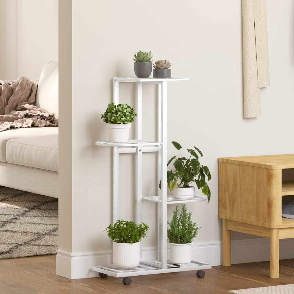 vidaXL Βάση Λουλουδιών 4 Επιπέδων με Ρόδες 44x23x80 εκ. Λευκή Σίδερο